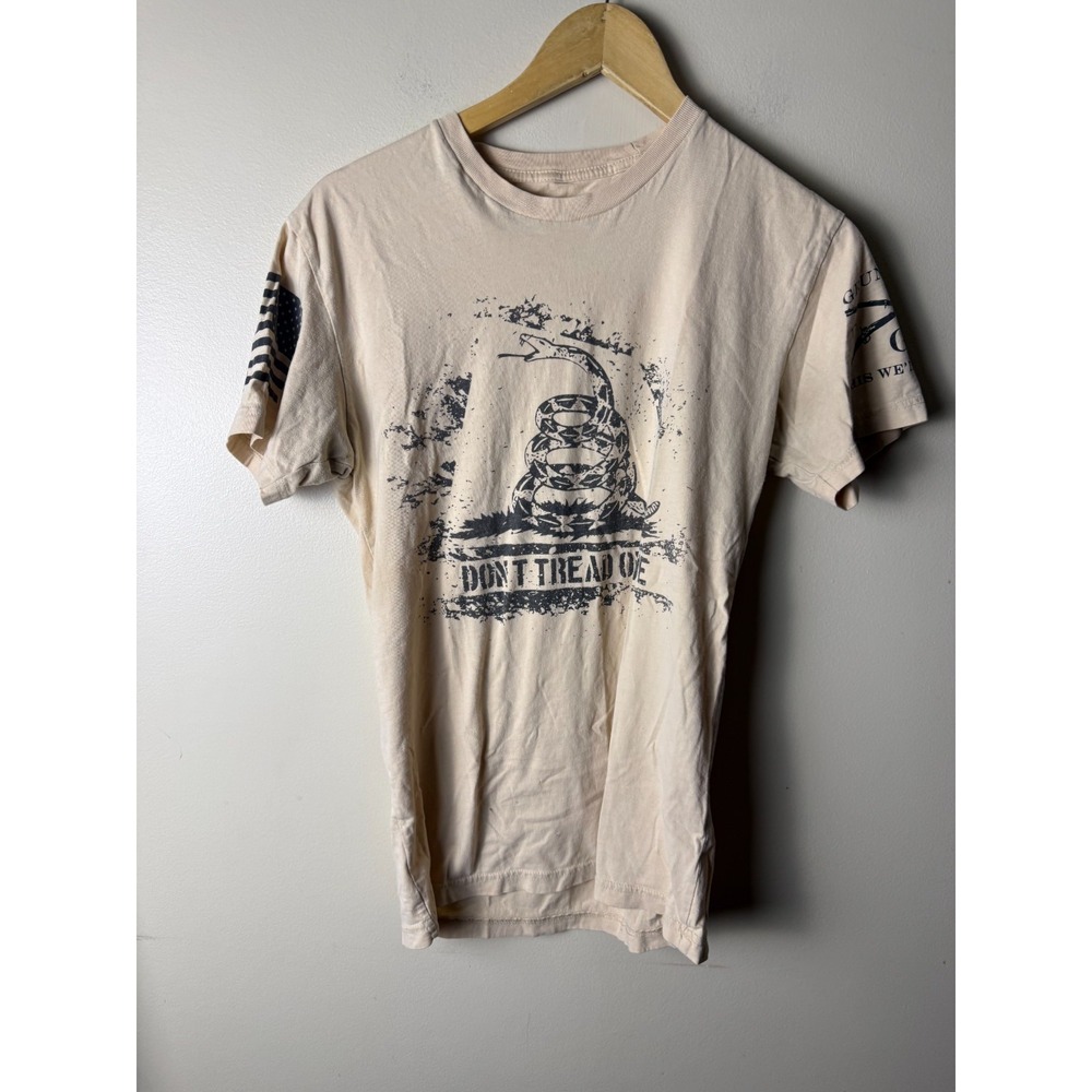 Grunt Style T Shirt Don't Tread on Me Snake Patriot Crew Neck Mens S Beige